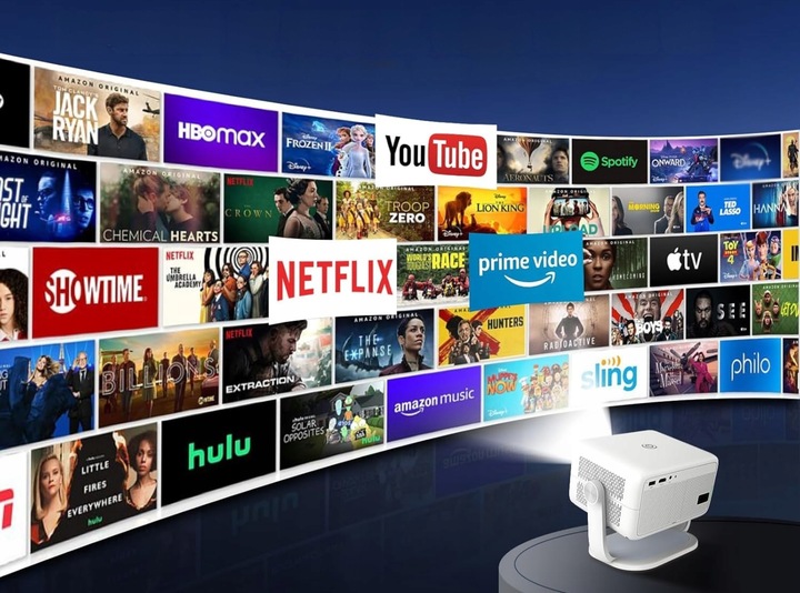 PROJEKTOR 4K FULL HD ANDROID AUTO FOKUS NETFLIX APLIKACJE OBROTOWY