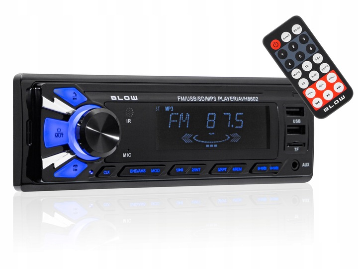 RADIO SAMOCHODOWE 1-DIN BLUETOOTH 2x USB AUX SD MP3 PILOT BATERIA