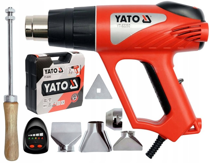 YATO OPALARKA ELEKTRYCZNA 2000W 50~550°c AKCESORIA WALIZKA LED + DYSZE