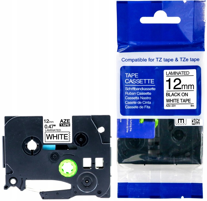 Taśma do Brother 12mm TZ-231 TZ231 Biała z Czarnym Nadrukiem ZESTAW 5 TAŚM