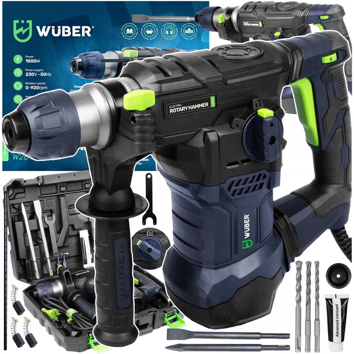 WIERTARKA MŁOTOWIERTARKA MŁOT UDAROWY 1500W MOCNA SDS+ WIERTŁA SZPICAK