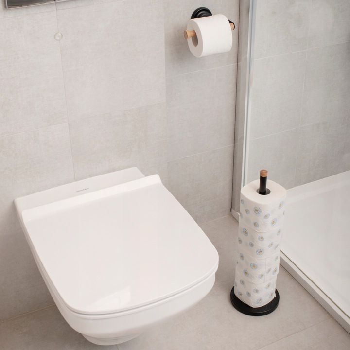 Stojak na papier toaletowy czarny do WC na 4 rolki bambus loft YOKA
