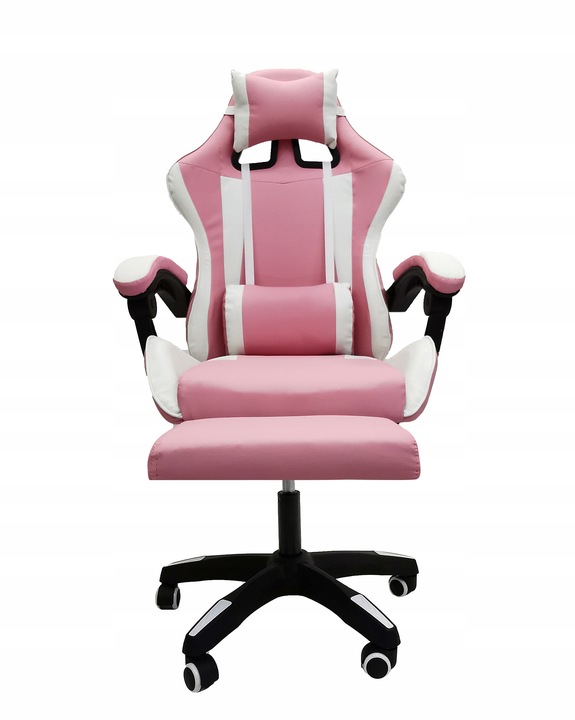 FOTEL GAMINGOWY GRACZA BIUROWY KOMPUTEROWY MASAŻ PODNÓŻEK KG104 RÓŻOWY