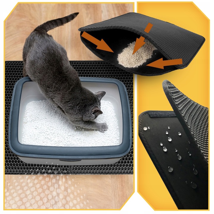 Mata pod KUWETĘ dla kota Dwuwarstwowa PODKŁADKA wycieraczka czarna XXL