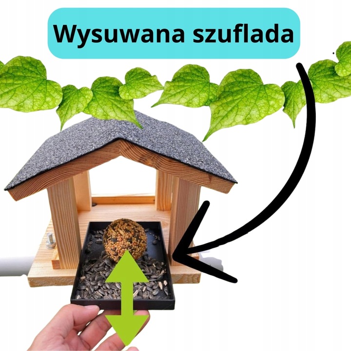 Karmnik dla ptaków na balkon uchwyt + WYSUWANA SZUFLADA - Producent