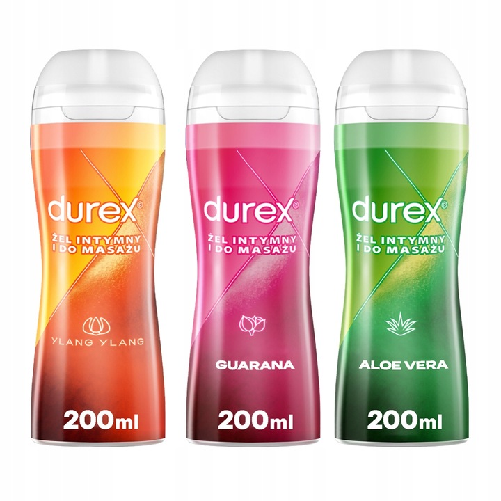 DUREX Play Massage Żel 2in1 ALOE GUARANA YLANG 3x200 ml Zestaw Masaż