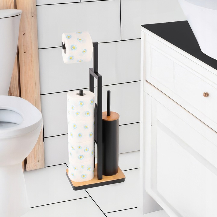 Stojak uchwyt wieszak na papier toaletowy i szczotkę do WC czarny