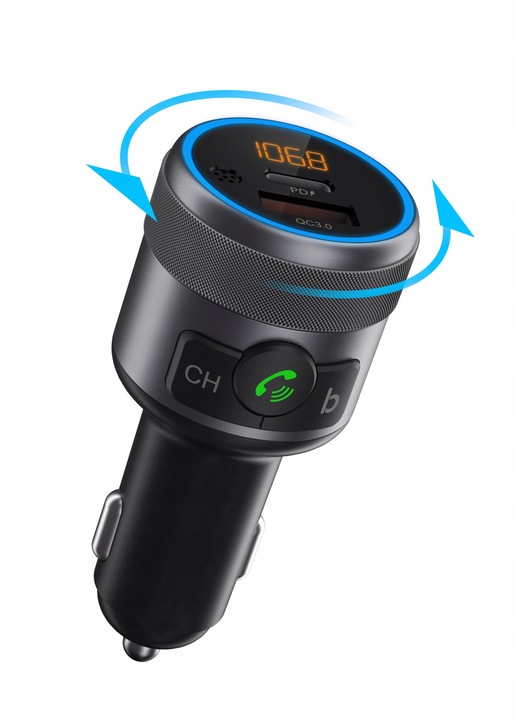 TRANSMITER FM BLUETOOTH USB TYP C QC 3.0 + PD BASS PD 20W