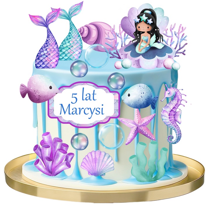 WYDRUK CUKROWY DLA DZIEWCZYNKI SYRENA SYRENKA + TABLICZKA Z TEKSTEM