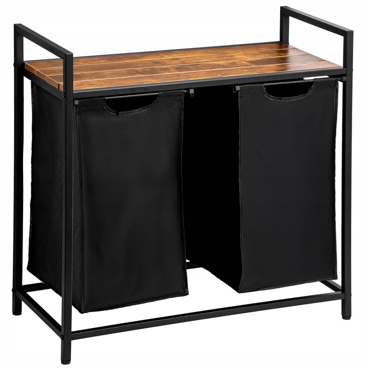 KOSZ na pranie bieliznę METALOWY LOFTOWY z półką PODWÓJNY pojemnik 80L