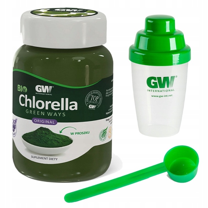 BIO Chlorella Green Ways w proszku 350g + łyżeczka + shaker - Oczyszczanie
