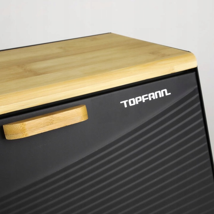 DUŻY CHLEBAK METALOWY Z DESKĄ POJEMNIK NA PIECZYWO CHLEB CZARNY BAMBUSOWY