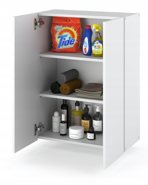 SZAFKA ŁAZIENKOWA WISZĄCA 60CM BIAŁA MATOWA DWUDRZWIOWA BEZUCHYWTOWA