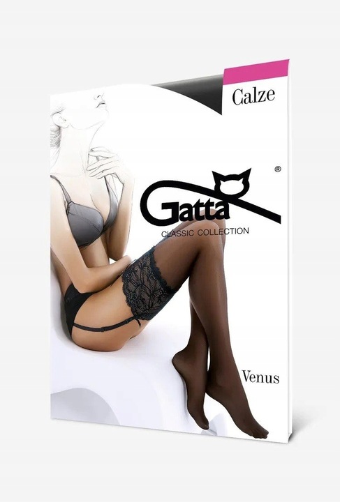 Gatta pończochy seksowne do paska koronkowe Venus lycra 3/4 nero