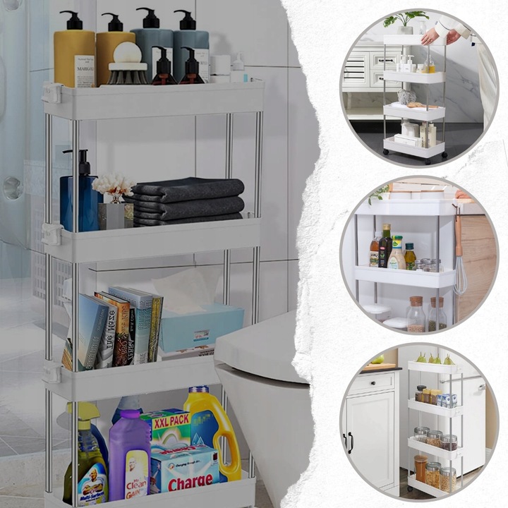 PÓŁKA ŁAZIENKOWA KUCHENNA SZAFKA NA KÓŁKACH REGAŁ 4 POZIOMOWY Z