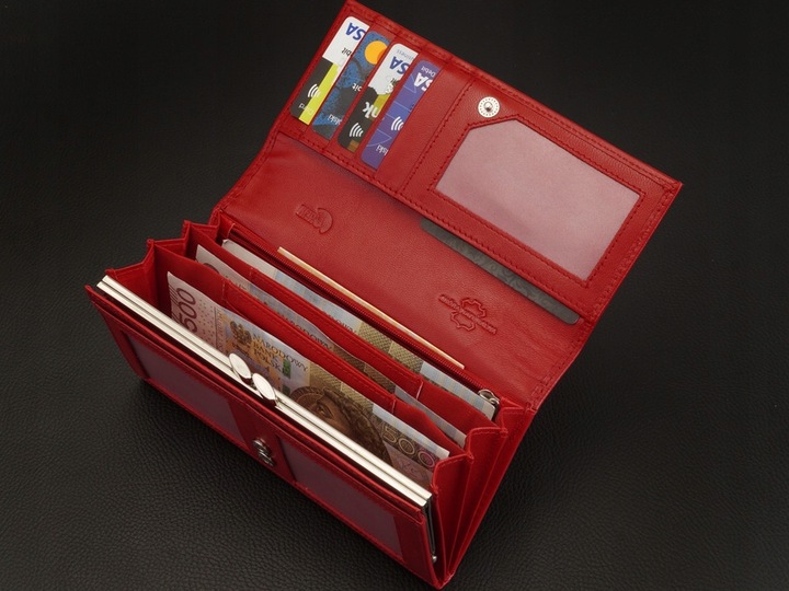 KOCHMANSKI portfel damski skórzany duży czerwony na dokumenty i karty