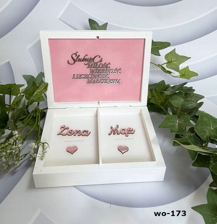 Pudełko na koperty + obrączki białe złote dekory