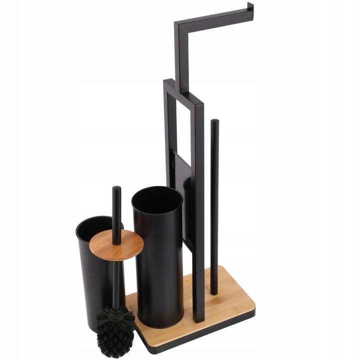 Stojak na papier toaletowy i szczotkę do WC czarny bambus ze szczotką do wc