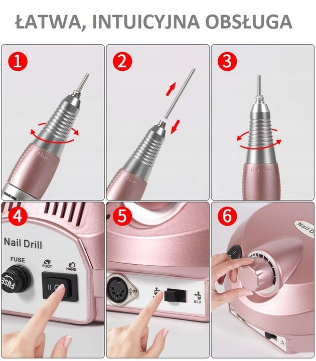 FREZARKA DO PAZNOKCI MANICURE PEDICURE 65W PROFESJONALNA MOCNA + FREZY