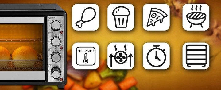 PIEKARNIK ELEKTRYCZNY WOLNOSTOJĄCY Z TERMOOBIEGIEM 45L ROŻNO DUŻY