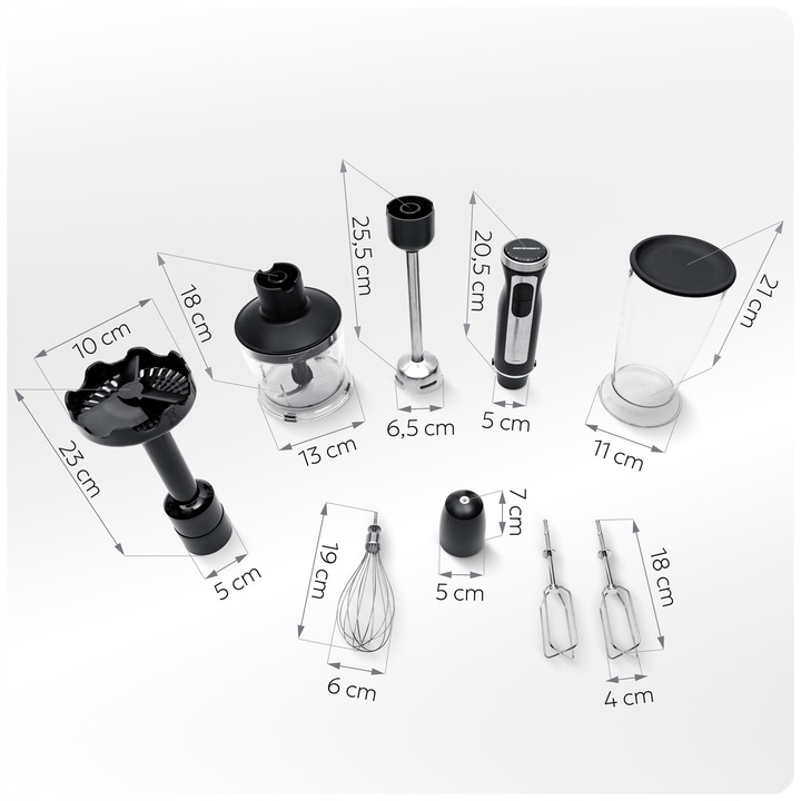 Blender ręczny 1500W czarny Berdsen tytanowe ostrza wielofunkcyjny 5w1