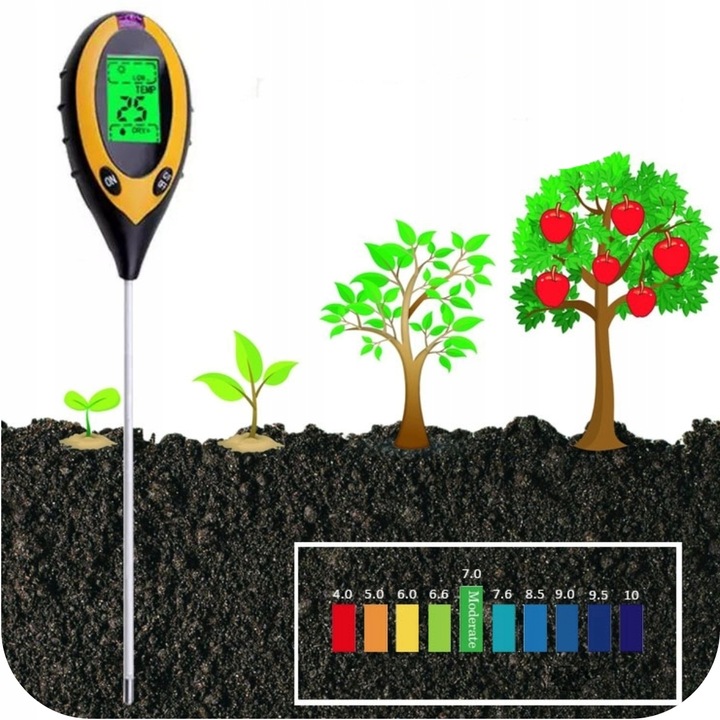 KWASOMIERZ GLEBOWY 4w1 MIERNIK DO GLEBY PH WILGONOŚĆ ZIEMI TESTER OGRODOWY
