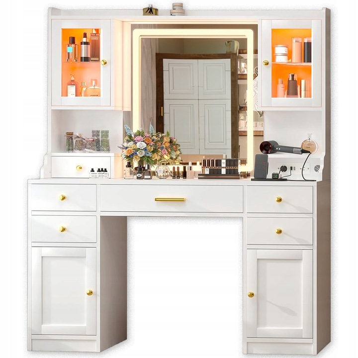 Toaletka do makijażu wizażu kosmetyczna toaletka z lustrem LED