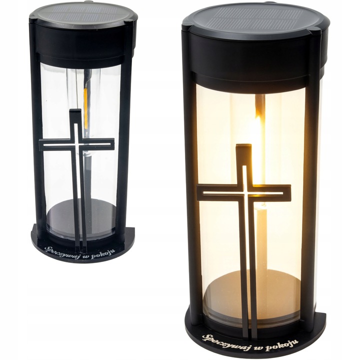 ZNICZ SOLARNY LED LAMPION NA GRÓB STATUETKA NA CMENTARZ Z KRZYŻEM