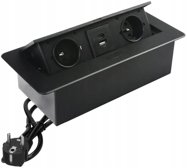 Gniazdo Nablatowe Wpuszczane Chowane w Blat USB USB-C Gniazdko Czarne 1,5m