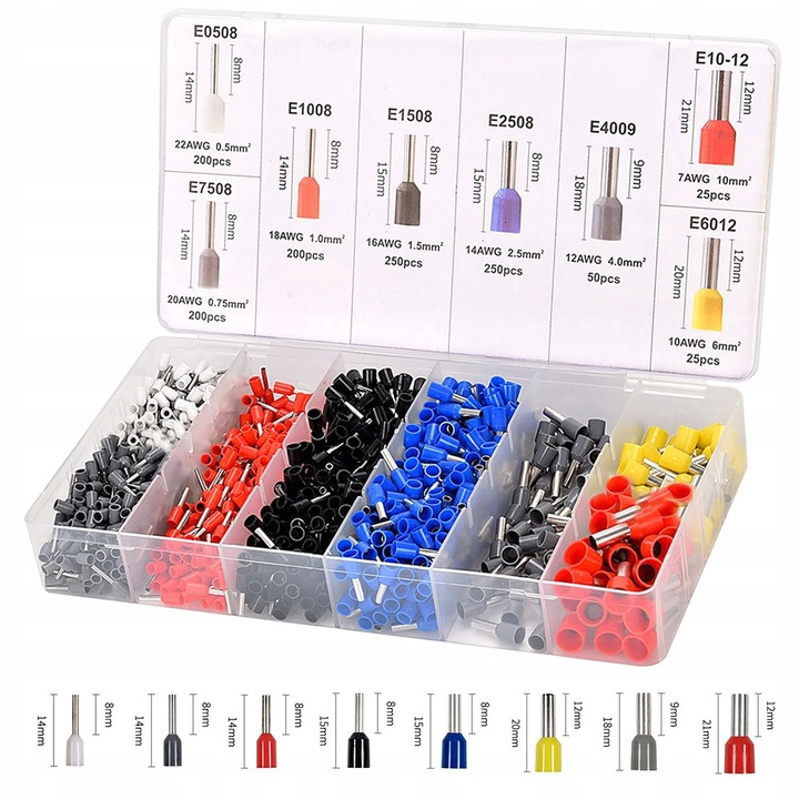 TULEJKI ZACISKOWE DO PRZEWODÓW IZOLOWANE ZESTAW 1200 SZT TULEJKA