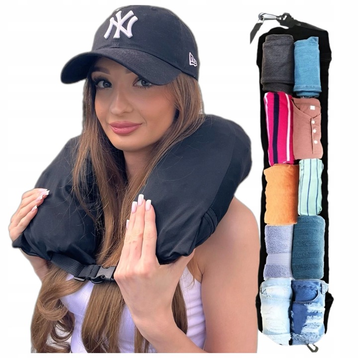 Poduszka podróżna z miejscem na ubrania do wypychania rogal na szyję