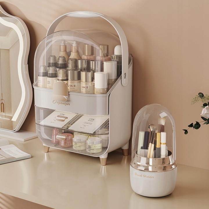 Obrotowy organizer pojemnik na pędzle do makijażu kosmetyki kuferek