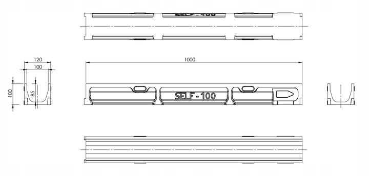 ODWODNIENIE LINIOWE STR Koryto polimerobetonowe żeliwo B125 120x100