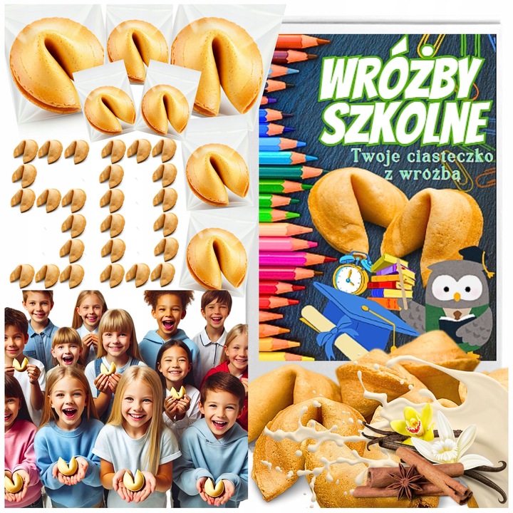 Ciasteczka z wróżbą szkolne dla uczniów dzieci pozytywny komplement 50