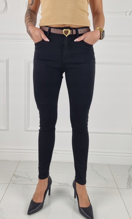 M.SARA SPODNIE JEANSOWE DAMSKIE WYSOKI STAN DUŻE ROZMIARY PASEK GRATIS