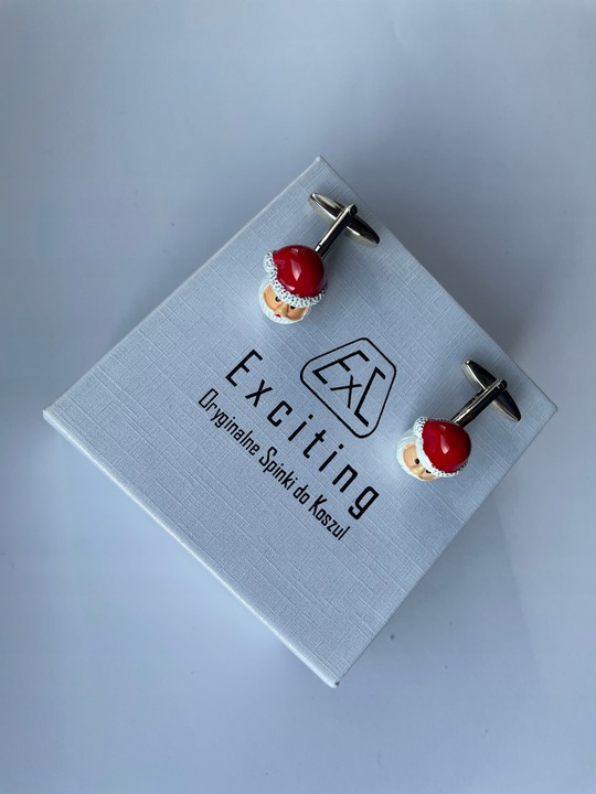 Okolicznościowe spinki do mankietów EXC Mikołaj Gwiazdor w Białej Szkatułce