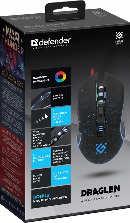 MYSZKA PRZEWODOWA GAMINGOWA DLA GRACZY PODŚWIETLENIE LED 7200 DPI