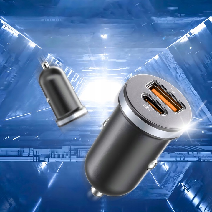 SZYBKA ŁADOWARKA SAMOCHODOWA USB USB-C QC 3.0 PD 30W DO ZAPALNICZKI MOCNA