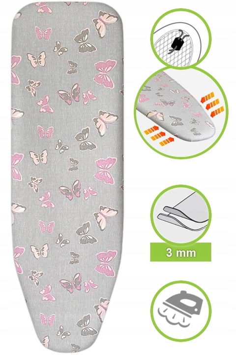 Pokrowiec na deskę do prasowania z motylami podkładem PREMIUM BAWEŁNA 100%