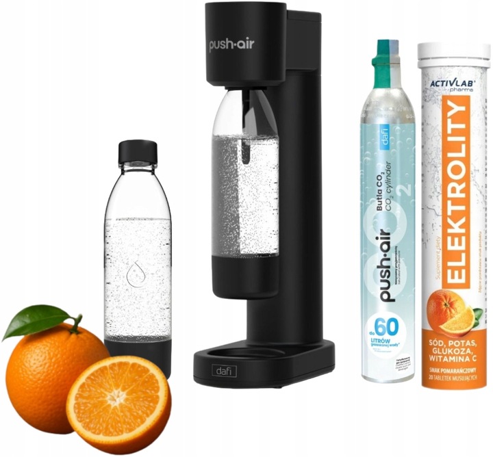 DAFI PushAir saturator z nabojem CO2 + 2 butelki 0,7 l czarny +