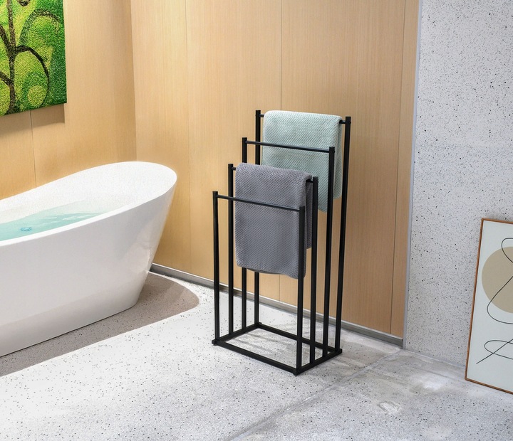 STOJAK CZARNY NA RĘCZNIKI WIESZAK STOJĄCY PODŁOGOWY ŁAZIENKOWY 4