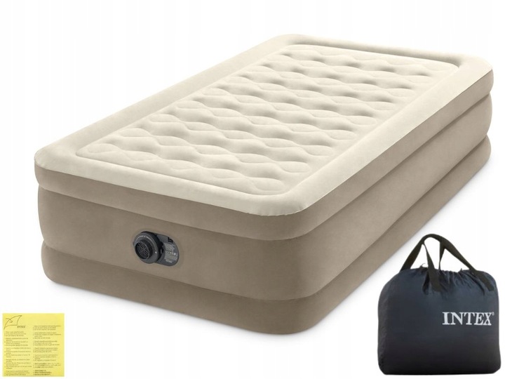 Materac Dmuchany Jednoosobowy Łóżko INTEX z Pompką 230V Welurowy MODEL 2025