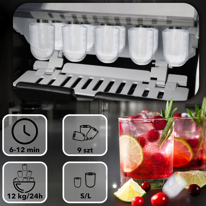 Kostkarka do lodu EBERG domowa maszyna do kostek 12kg 160W ekspresowy