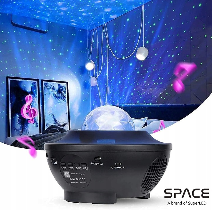 Projektor Gwiazd Rzutnik Space Lampka nocna LED Głośnik Bluetooth + pilot