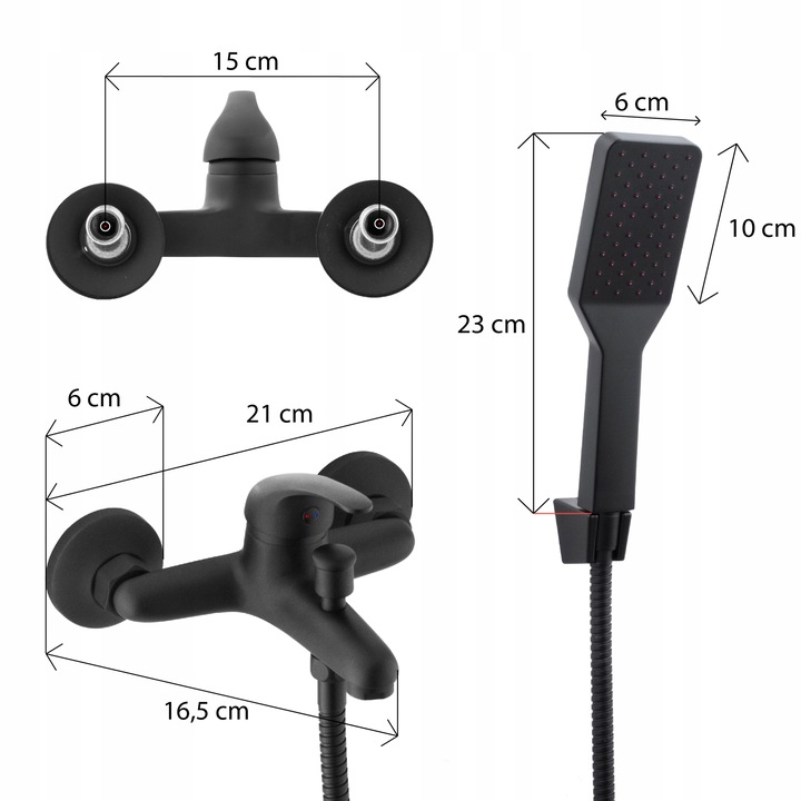 Bateria wannowa ścienna z prysznicem czarna kran do wanny wąż słuchawka