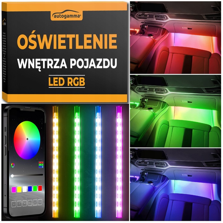 Oświetlenie LED RGB Wnętrza Pojazdu Auta Kabiny Tuning Zestaw Aplikacja