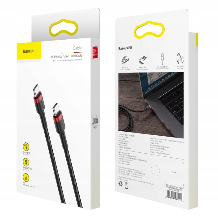 BASEUS MOCNY KABEL USB-C SZYBKIE ŁADOWANIE TYP-C TYPE-C PD 60W QC 3.0 1M