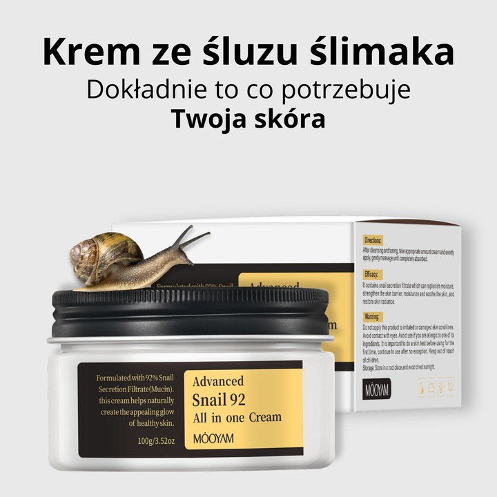 MOOYAM - Advanced Snail 92% Cream - Krem do twarzy ze Śluzem Ślimaka (100g)