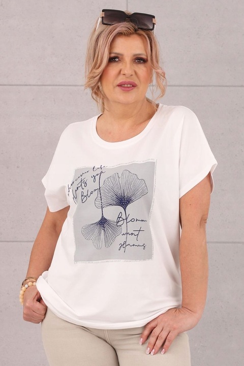 BLUZKA BAWEŁNIANA Z KRÓTKIM RĘKAWEM DUŻE ROZMIARY NA LATO Z NADRUKIEM LUŹNA