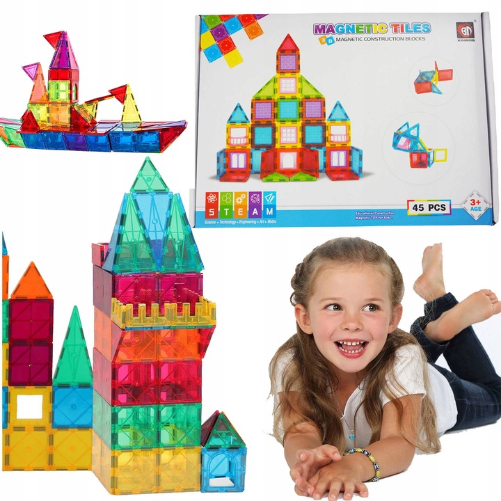 KLOCKI MAGNETYCZNE KONSTRUKCYJNE 3D DUŻE 45 elem.